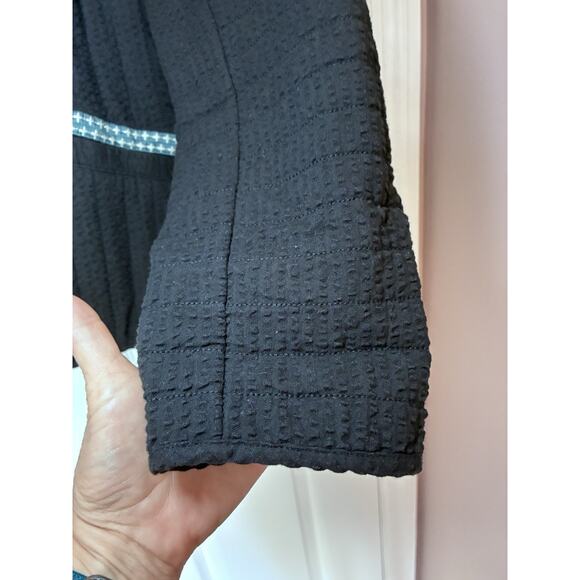 Pure Jill Seersucker Quilted Jacket Womens Size M Black Open Front Blazer - Picture 13 of 15